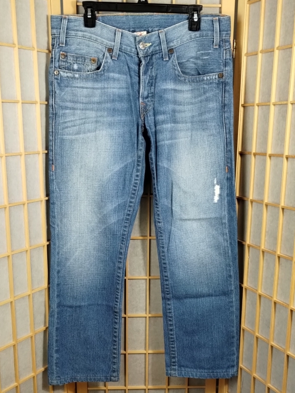 True Religion Logan Medium Wash Blue Men's Jeans - Classic Straight Fit Size 35